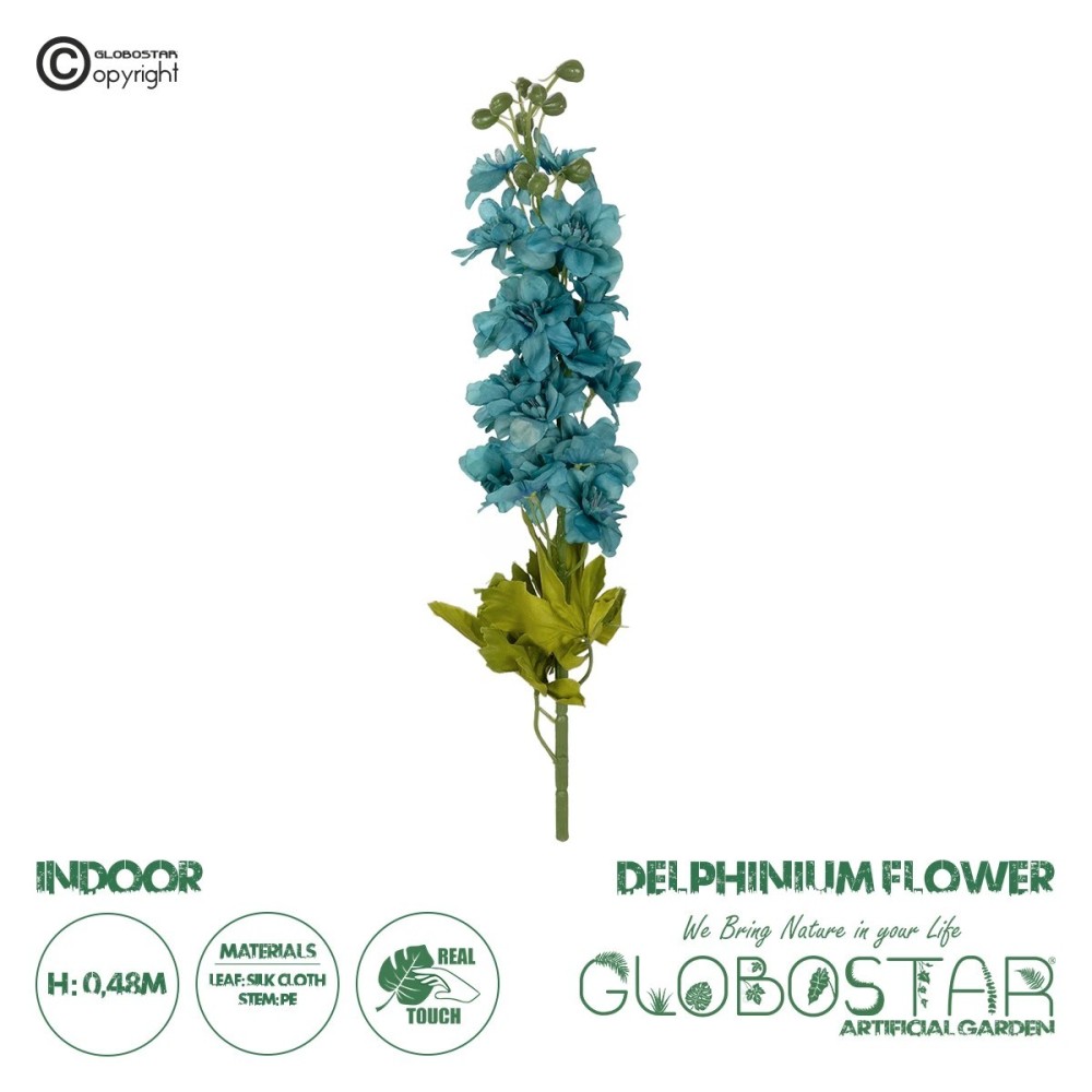 GloboStar® Artificial Garden BLUE DELPHINIUM FLOWER BRANCH 21394 Τεχνητό Διακοσμητικό Κλαδί Δελφίνιο Y48cm